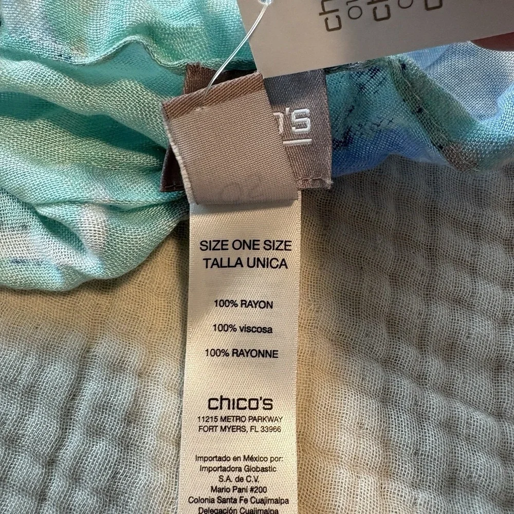 Chico's Scarf Multicolor OS One Size Blue Green Rayon Coastal Beach NWT